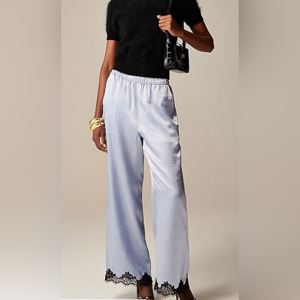 J. Crew Stratus lace-trim pant in textured satin in light lakeshore Sz XS